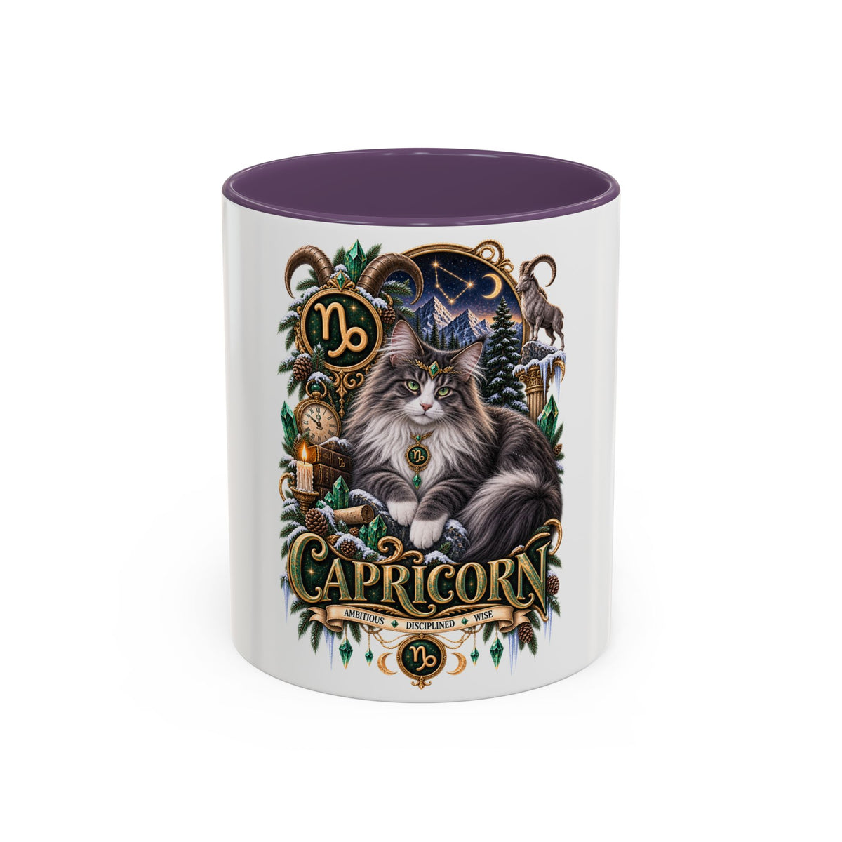 Capricorn Norwegian Forest Zodiac Cat Accent Coffee Mug – Astrology Cat Gift (11/15 oz)