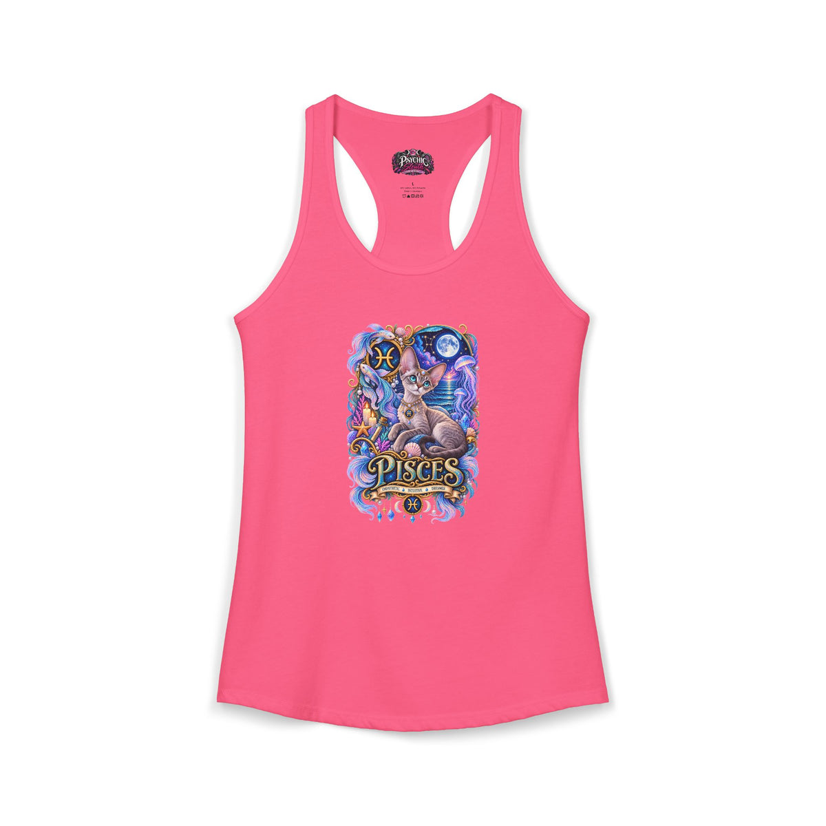 Pisces Devon Rex Cat Zodiac Tank- Celestial Astrology Cat Lover Tank