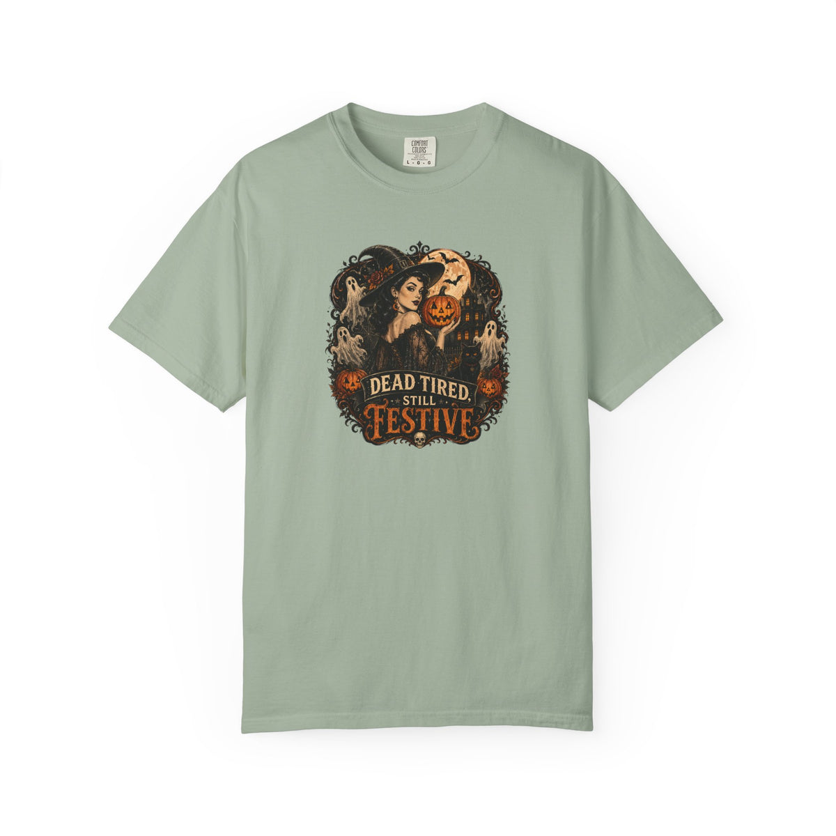 Halloween Graphic T-Shirt — "Dead Tired but Festive" Vintage Horror Pumpkin Tee