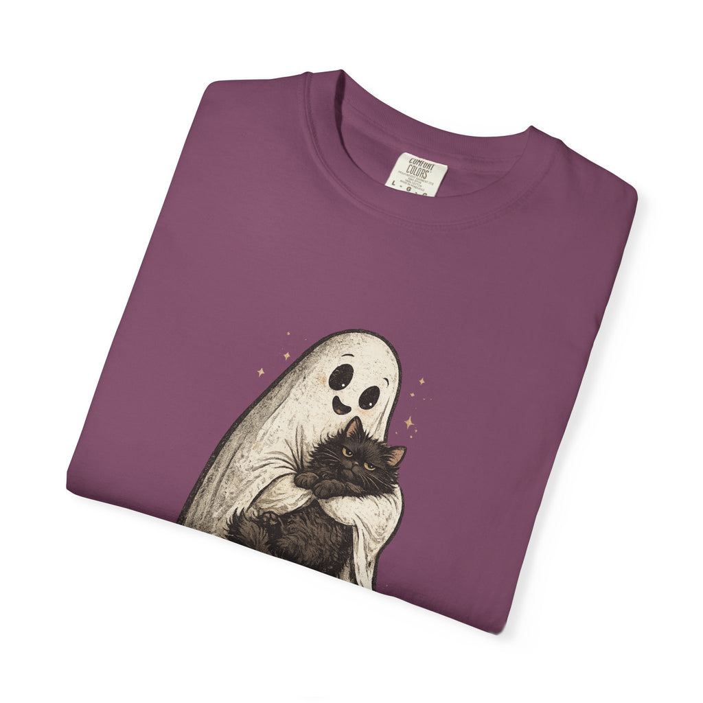 Boo & Meow Ghost Hugging Black Cat T-Shirt | Cute Spooky Tee