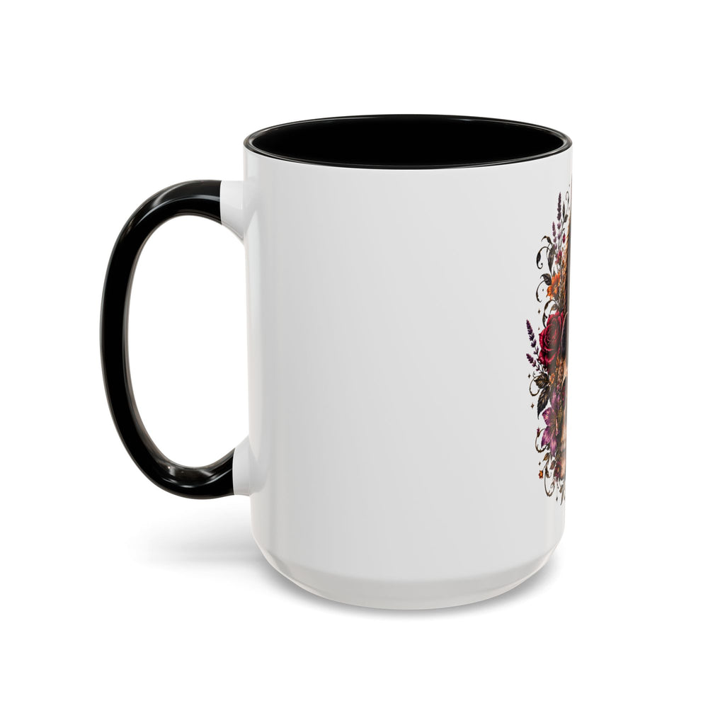Cat & Skull Accent Coffee Mug — Gothic Black Cat Art Coffee Cup (11/15oz)