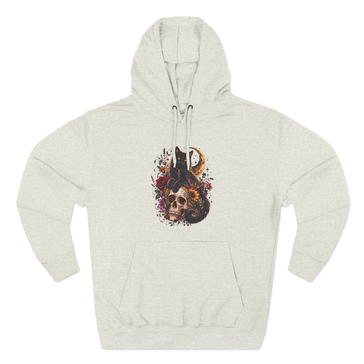 Skull & Cat Hoodie — Romantic Gothic Celestial Moon Graphic Fleece Pullover