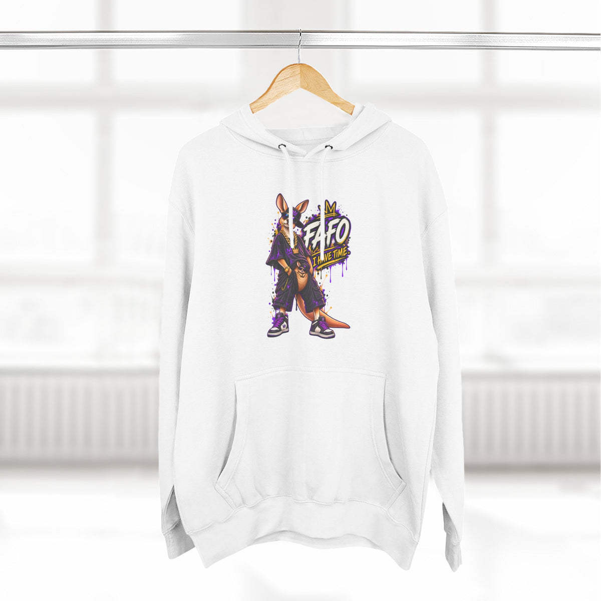 Streetstyle Kangaroo Graphic Hoodie — "FAFO" Retro Character Pullover