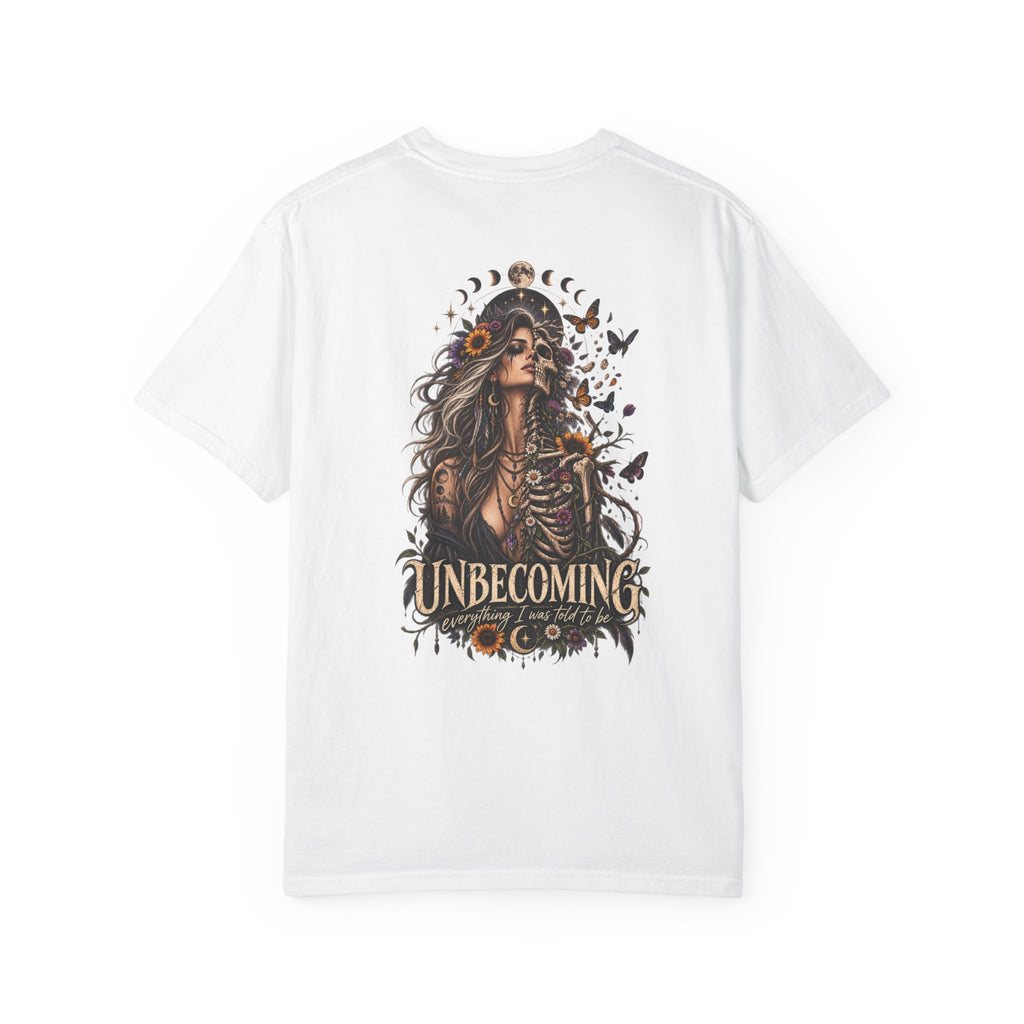Unbecoming Gothic Moon T‑Shirt — Witchy Skeleton Art Tee