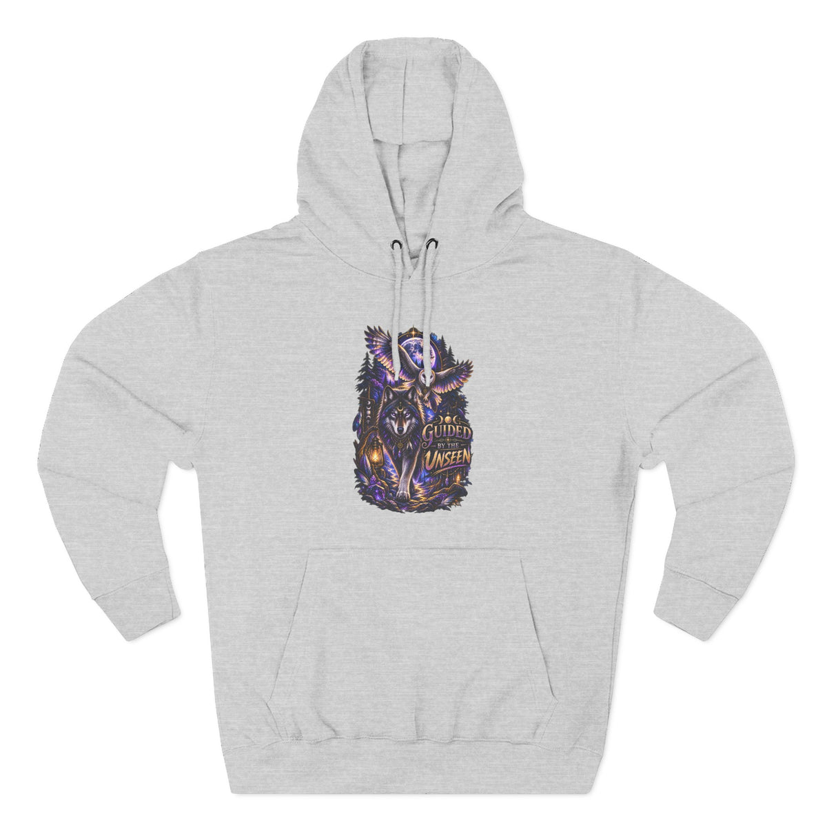 Witchy Owl and Wolf Fleece Hoodie - Mystical Night Forest Graphic- Guided by the Unseen