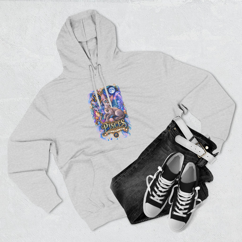 Pisces Zodiac Devon Rex Cat Hoodie — Mystical Watercolor Fish Astrology Pullover