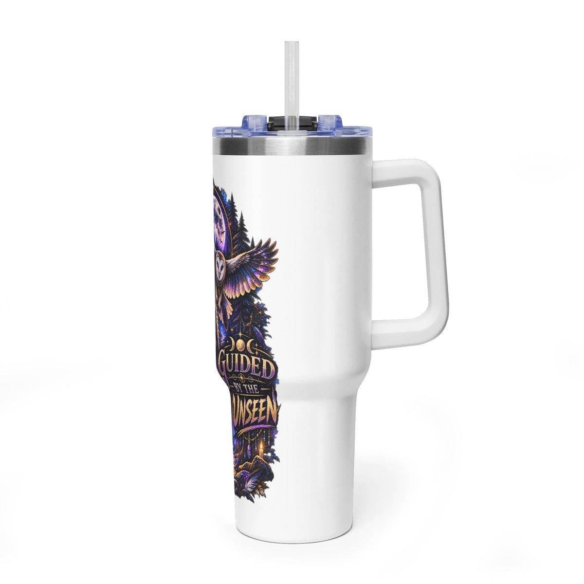 40oz Vacuum Tumbler — Wolf & Owl Spiritual Guide Stainless Travel Mug