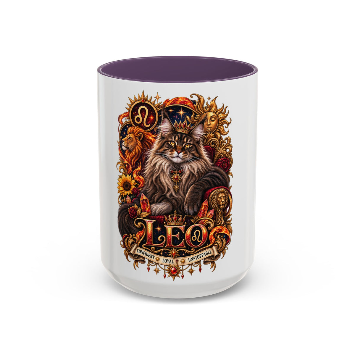 Leo Zodiac Cat Coffee Mug – Maine Coon Astrological Birthday Gift (11/15oz)