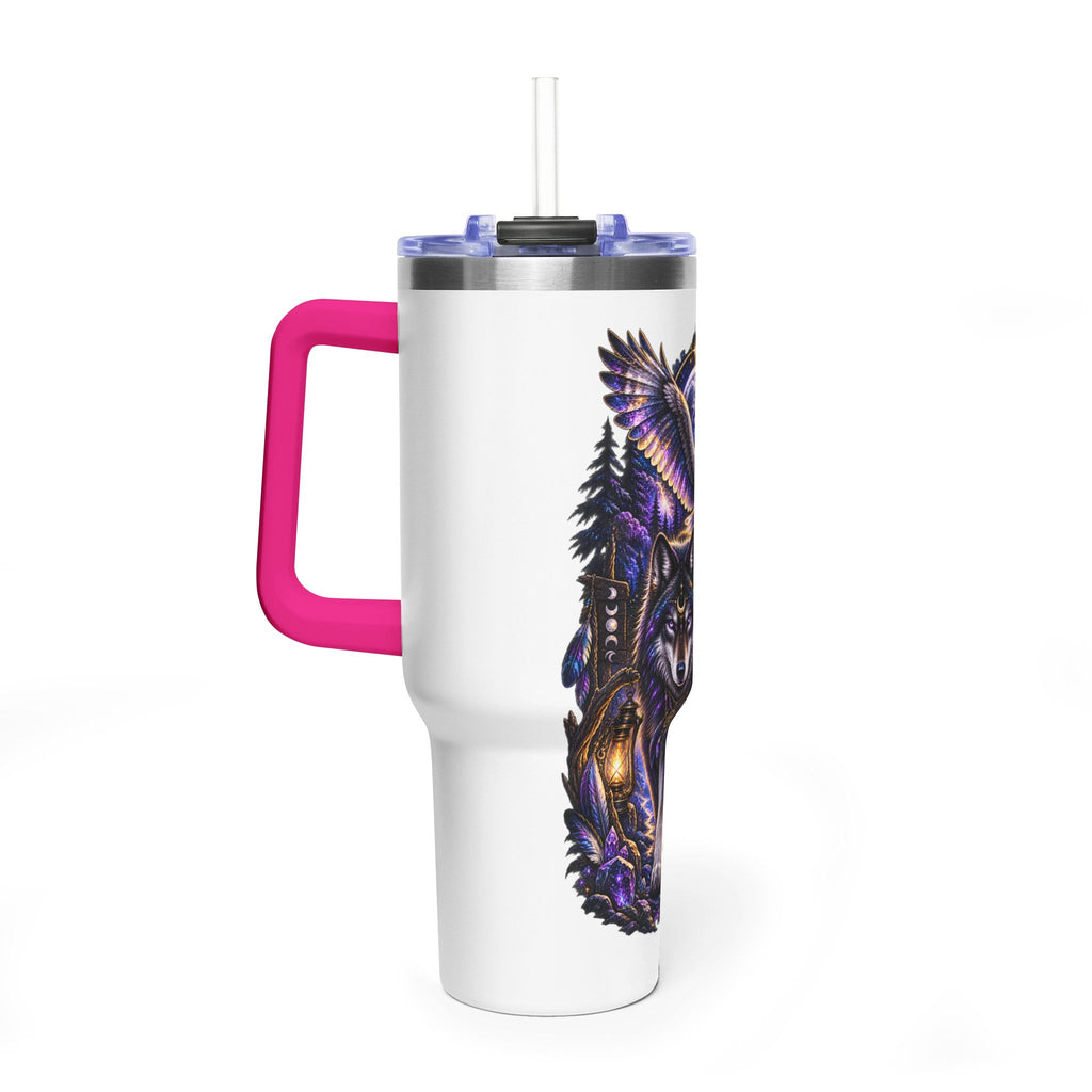 40oz Vacuum Tumbler — Wolf & Owl Spiritual Guide Stainless Travel Mug