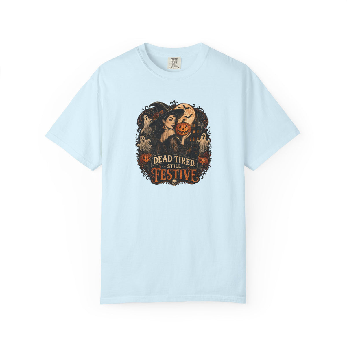 Halloween Graphic T-Shirt — "Dead Tired but Festive" Vintage Horror Pumpkin Tee