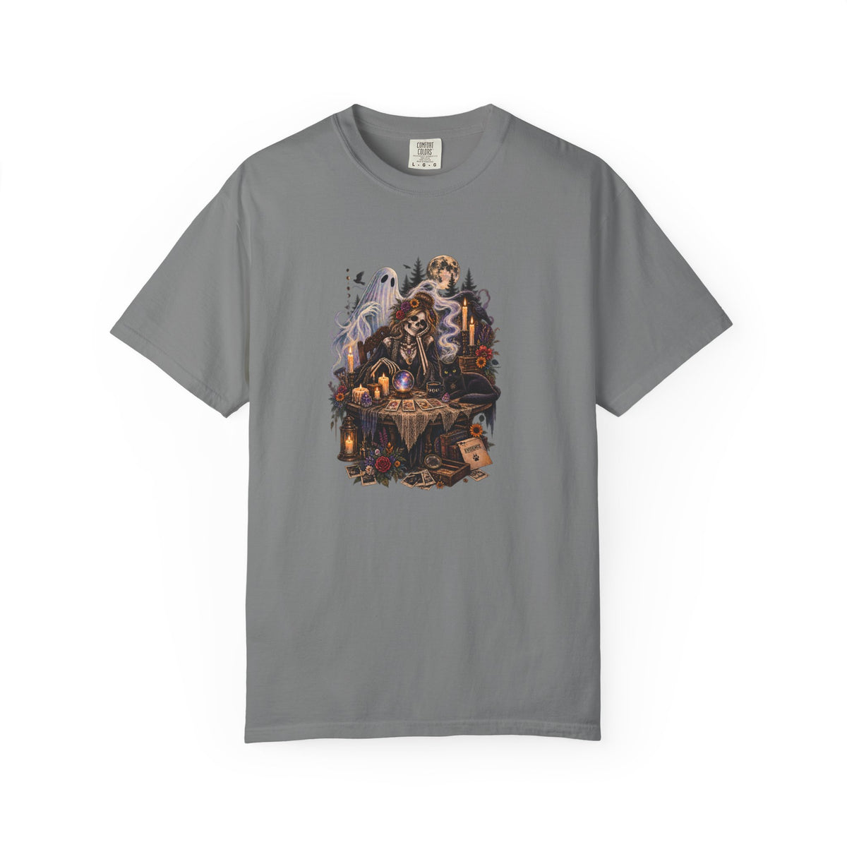 Tarot Seance Skeleton, Black Cat & Ghost Graphic Tee