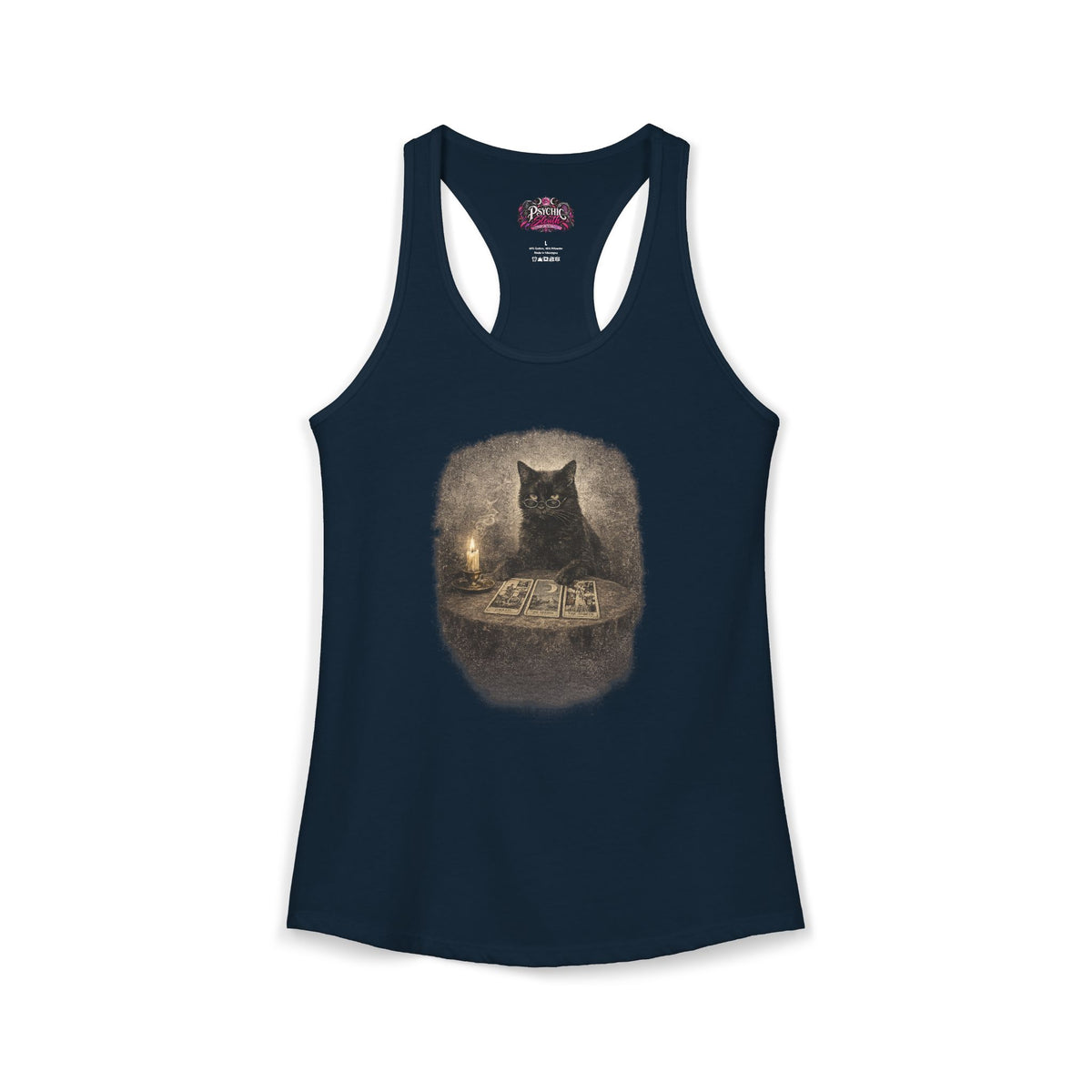 Black Cat reading Tarot Cards Tank