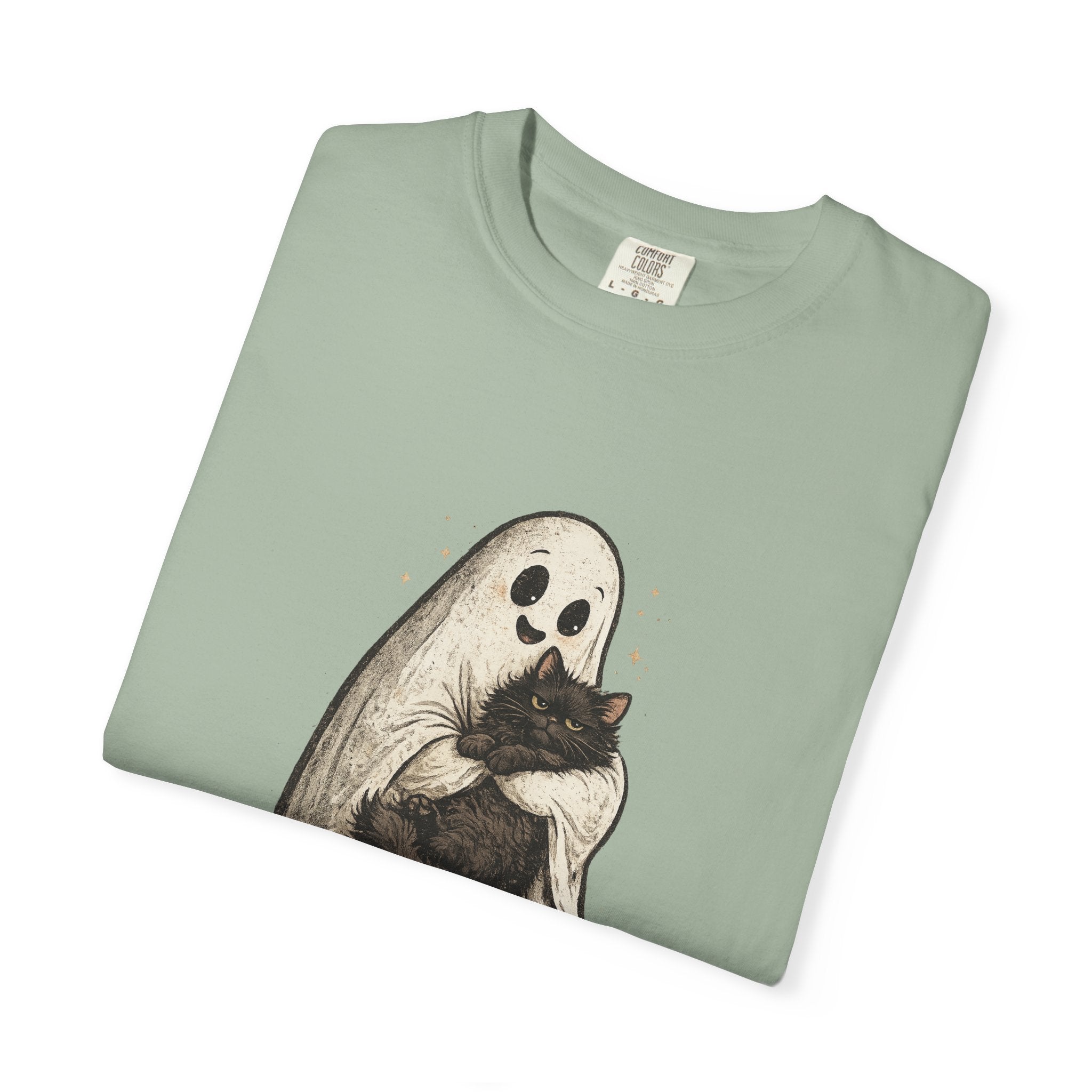 Boo & Meow Ghost Hugging Black Cat T-Shirt | Cute Spooky Tee