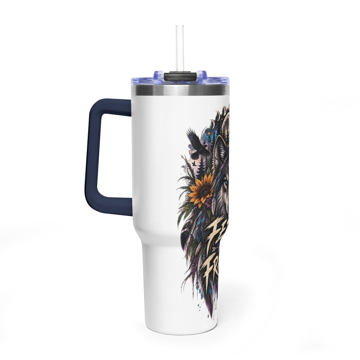 40oz Wolf Tumbler — “Feral Not Fragile” Insulated Thermal Cup