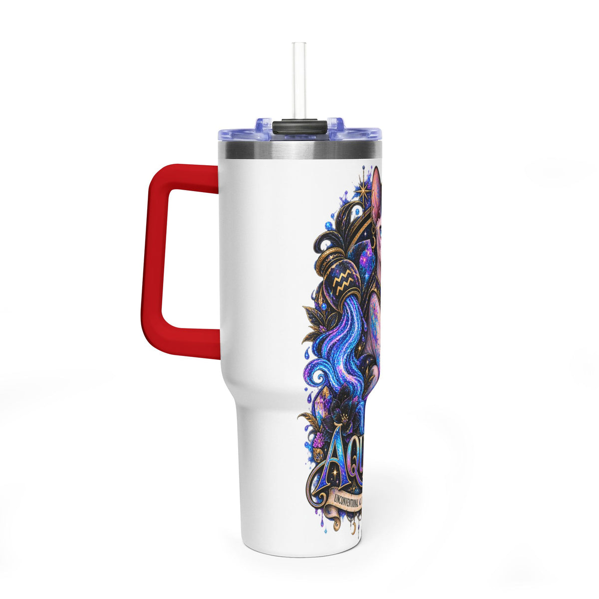 40oz Aquarius Zodiac Tumbler — Sphynx Cat Astrology Vacuum Thermal Cup