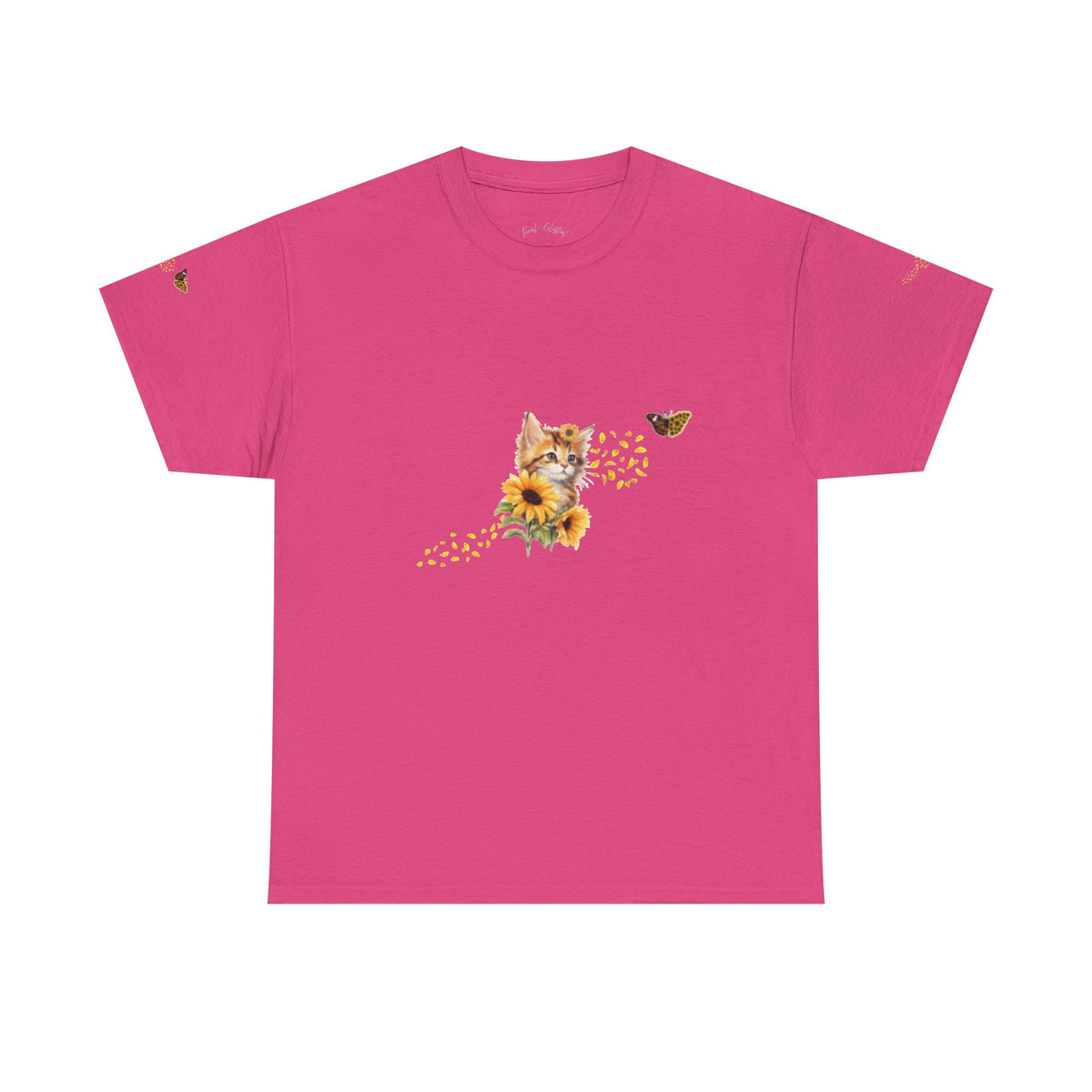 Sunflower Kitten Tee | Butterfly Accent, Floral Cat Shirt