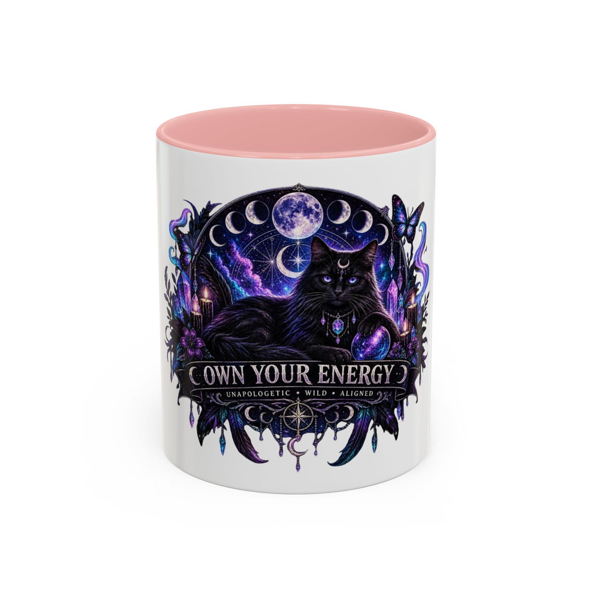 Own Your Energy Black Cat Coffee Mug – Spiritual Moon Phase Tea Cup