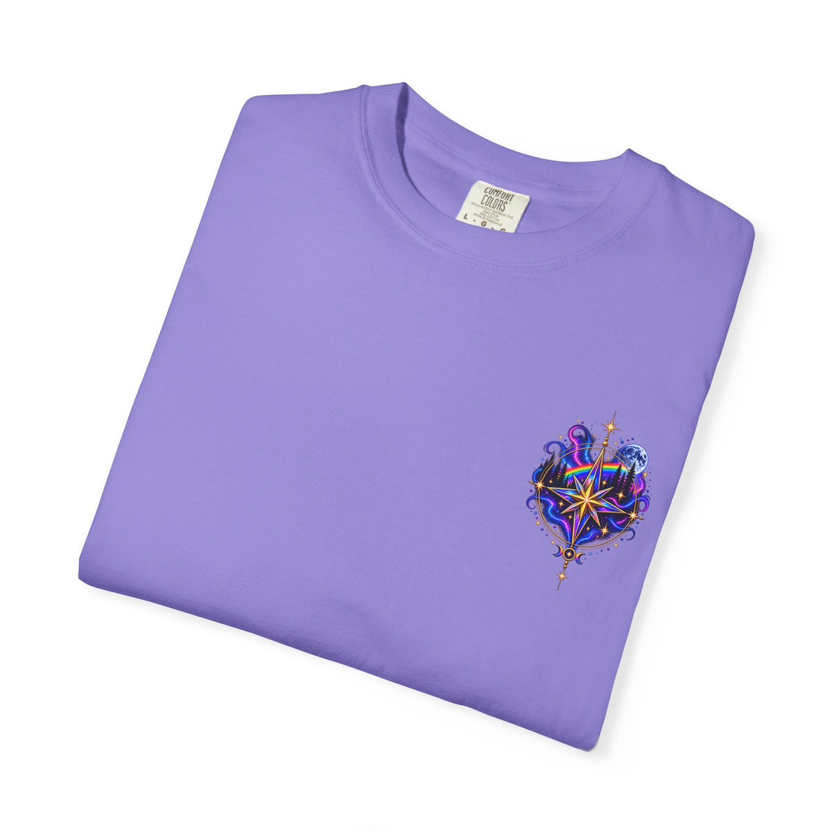 T-Shirt — "Guided by Light, Bound to Truth" Cosmic Forest Graphic