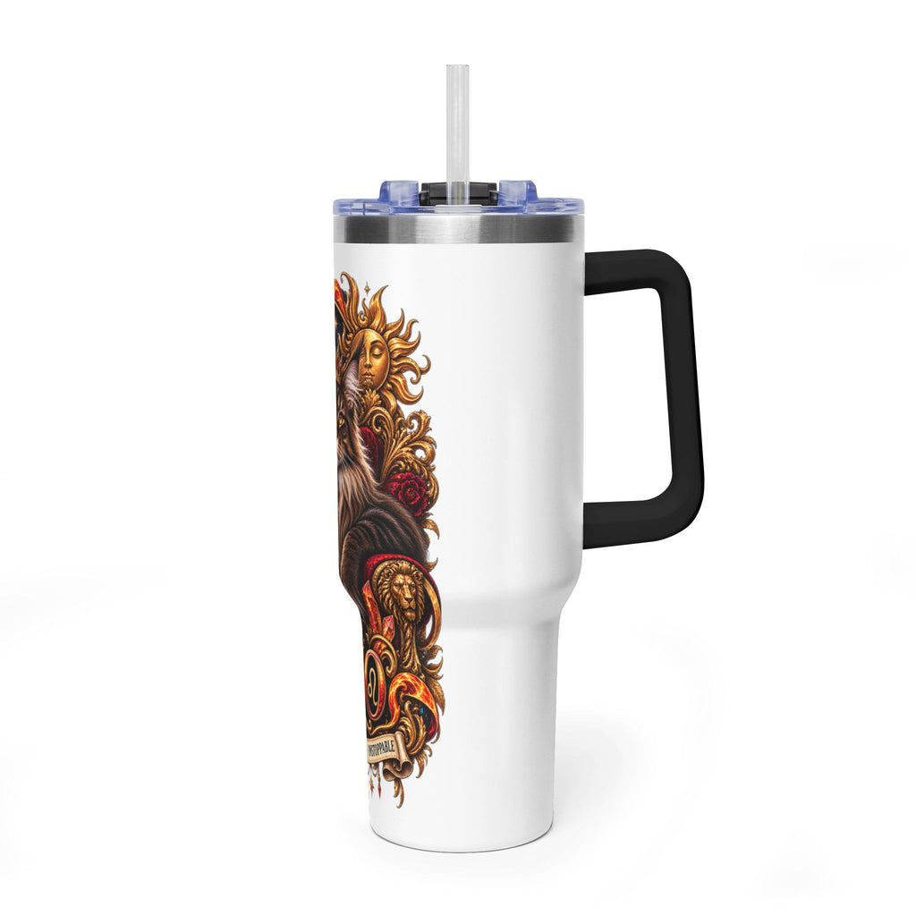 Leo Zodiac 40oz Vacuum Tumbler – Maine Coon Cat Astrology Travel Mug