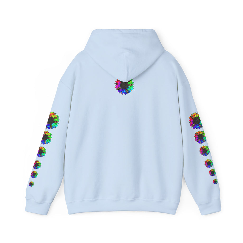 Inspirational Floral Hoodie – "Your Smile is Kind & Beautiful" Rainbow Sunflower Cozy Pullover
