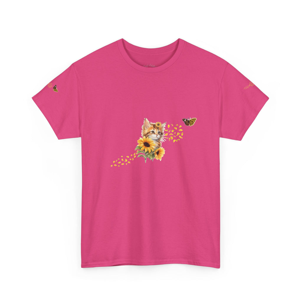Sunflower Kitten Tee | Butterfly Accent, Floral Cat Shirt