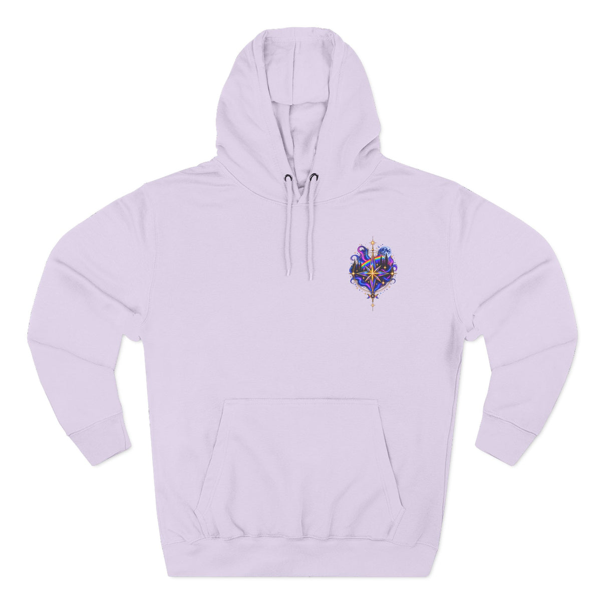 Guided by Light Bound toTruth Fleece Hoodie — Spiritual Galaxy Chest Emblem & Backscape Design