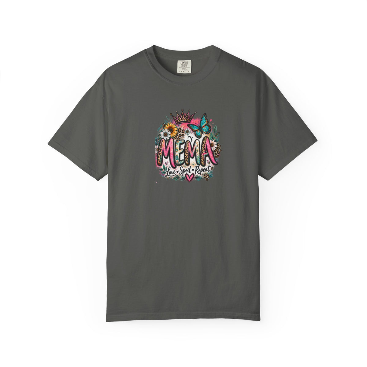 MEMA Floral Crown Tee — Cute Grandma Shirt with Butterfly & Heart Design