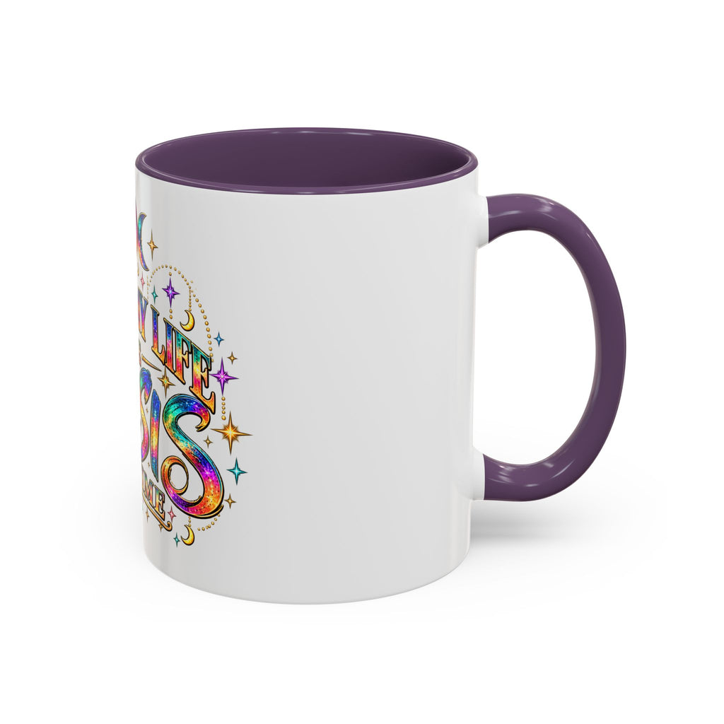 Coffee Mug — "Living My Life One Crisis at a Time" Colorful Boho Accent Mug (11/15oz)