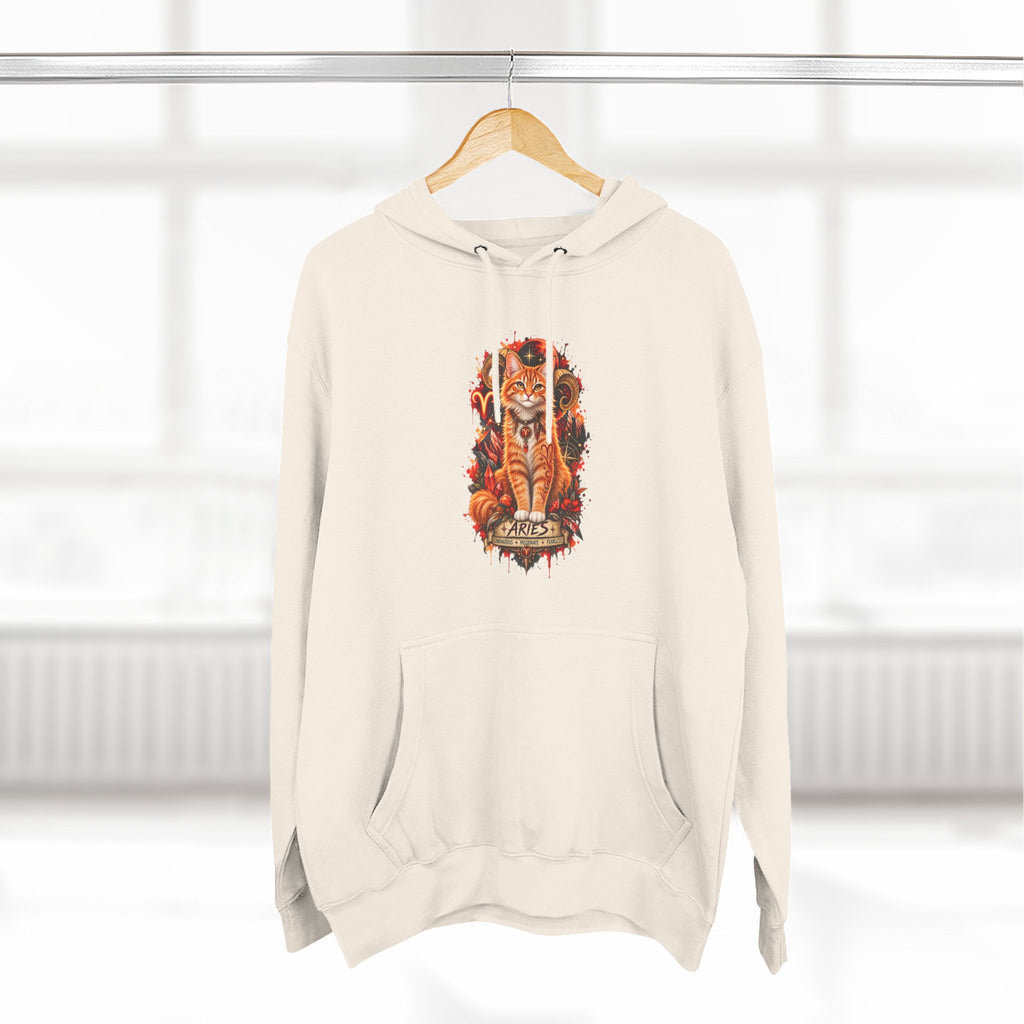 Aries Tabby Cat Zodiac Hoodie — Zodiac Constellation Graphic Fleece Pullover