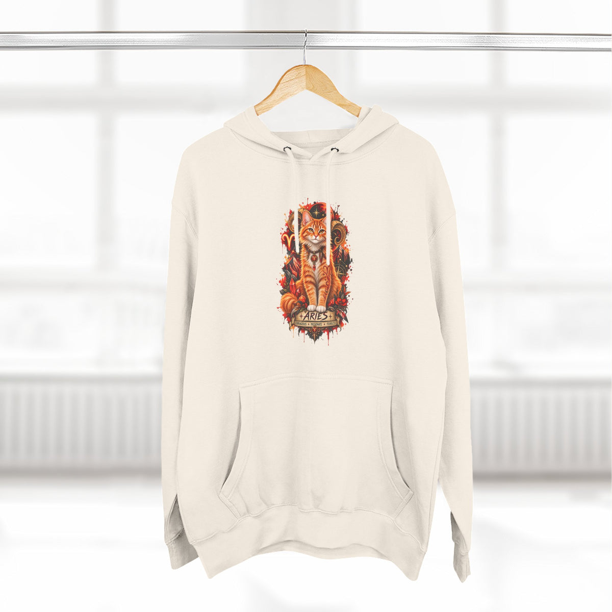 Aries Tabby Cat Zodiac Hoodie — Zodiac Constellation Graphic Fleece Pullover
