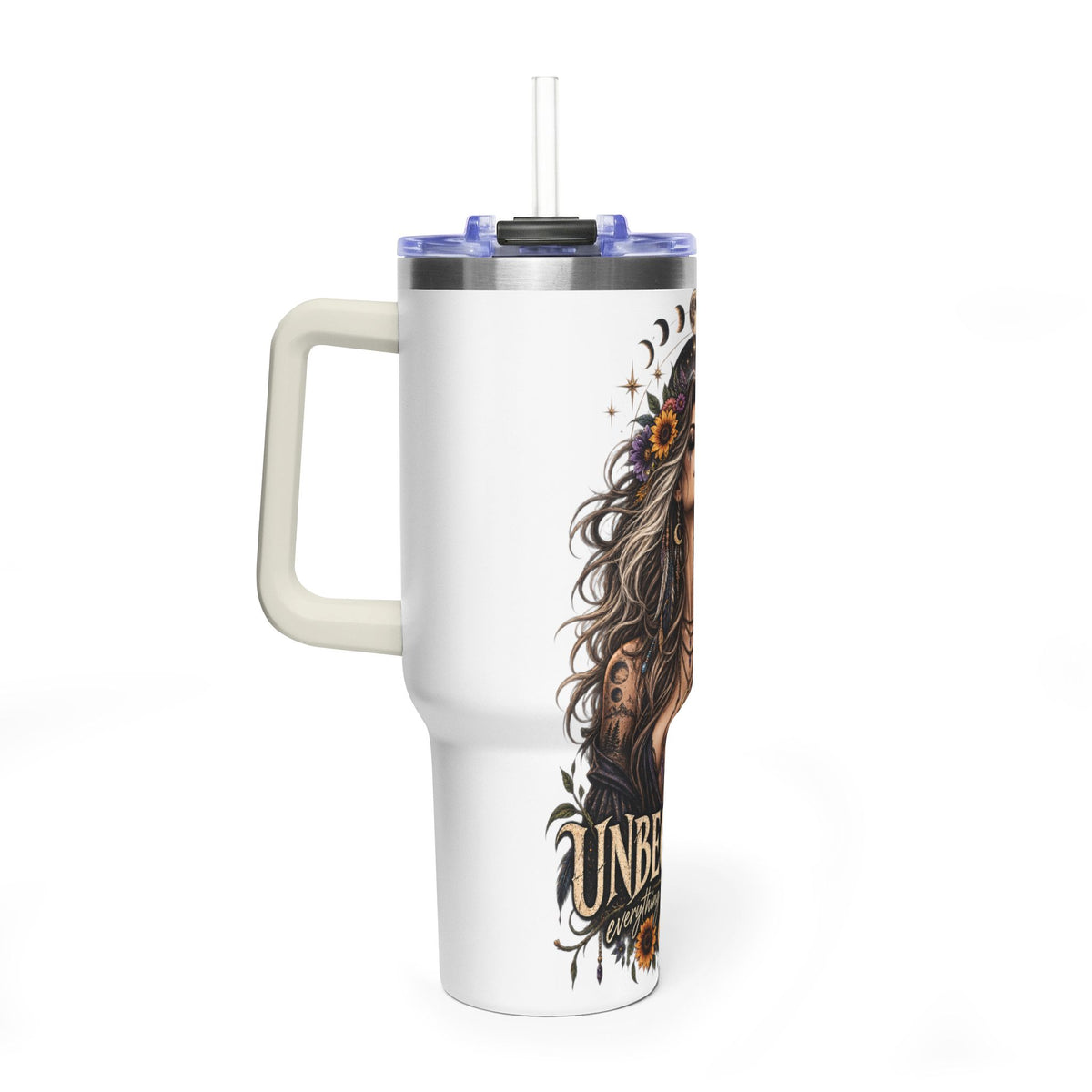 40oz Half human half skeleton Floral butterfly — "Unbecoming" Insulated Travel Cup
