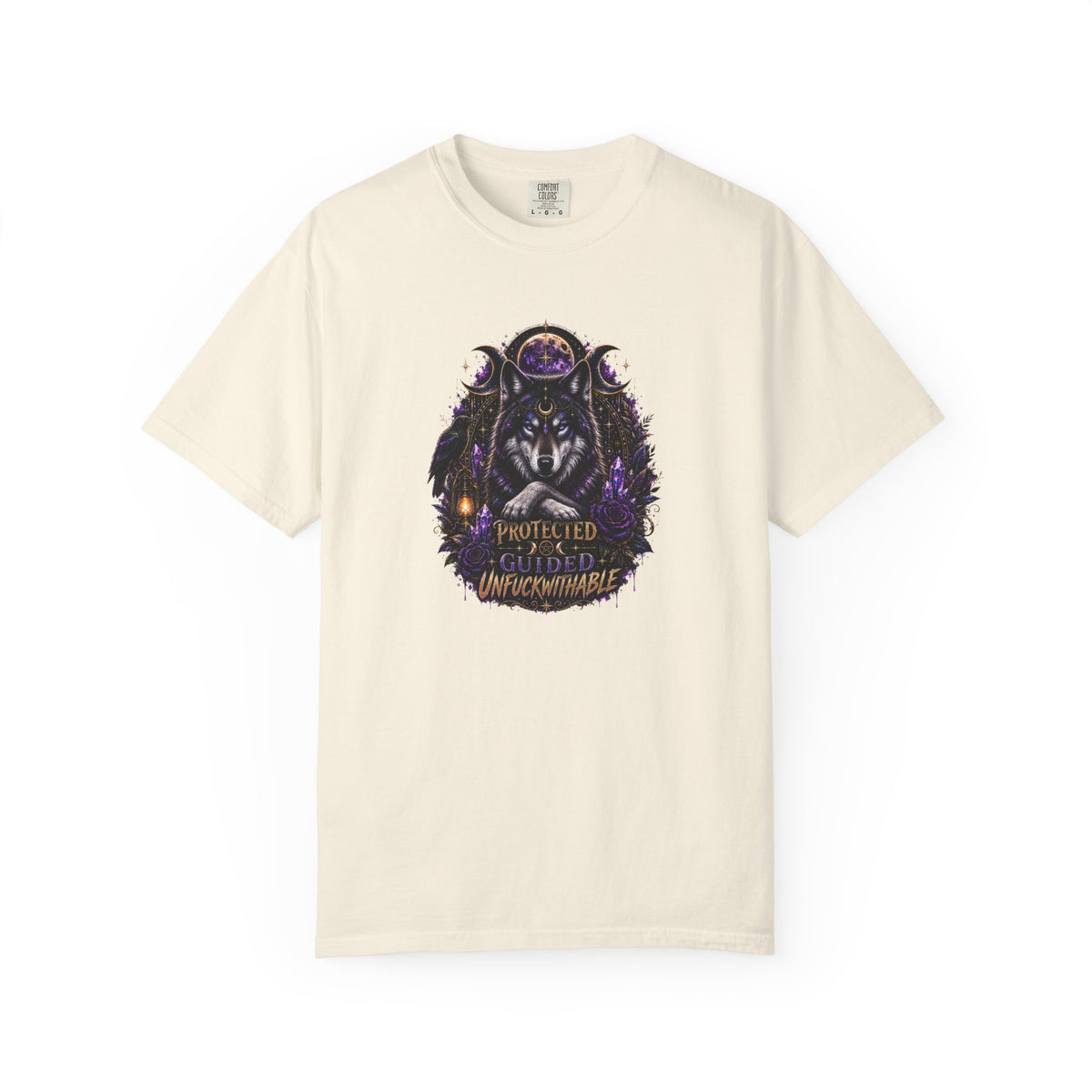 Protector Wolf T-Shirt — "Protected, Guided, Unfuckwithable" Spiritual Graphic Tee
