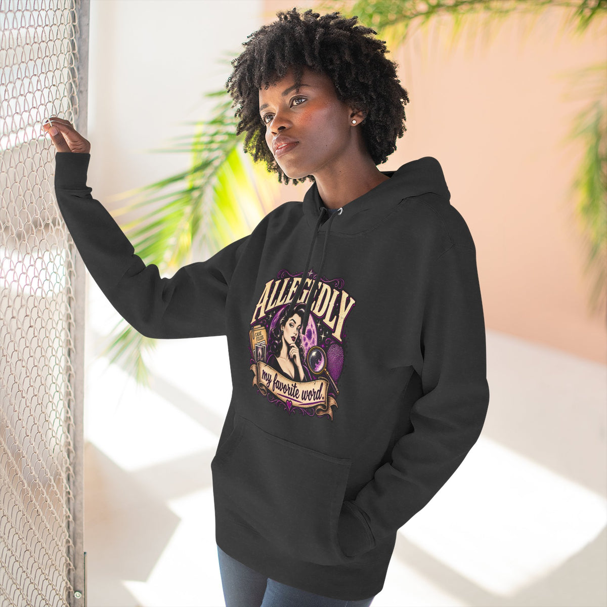 Hoodie — "Allegedly My Favorite Word" Retro Witch Graphic