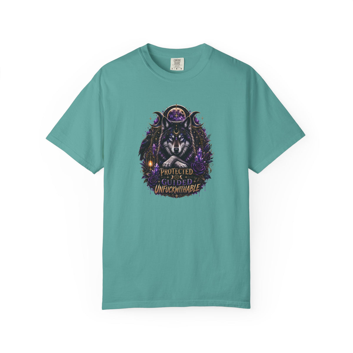 Protector Wolf T-Shirt — "Protected, Guided, Unfuckwithable" Spiritual Graphic Tee