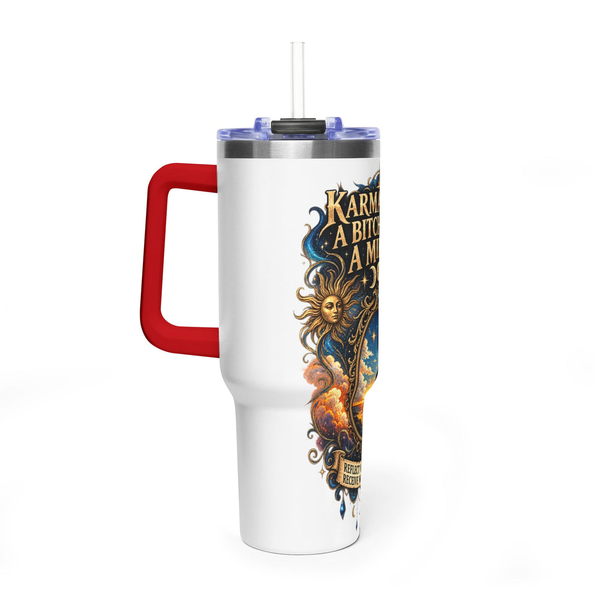 Karma Mirror 40oz Vacuum Tumbler – Celestial Sun & Moon Thermal Cup