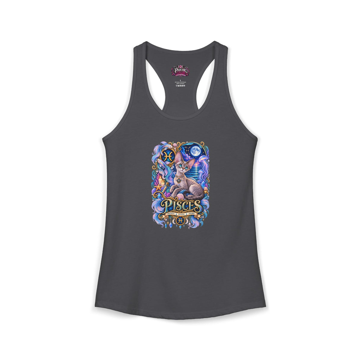Pisces Devon Rex Cat Zodiac Tank- Celestial Astrology Cat Lover Tank