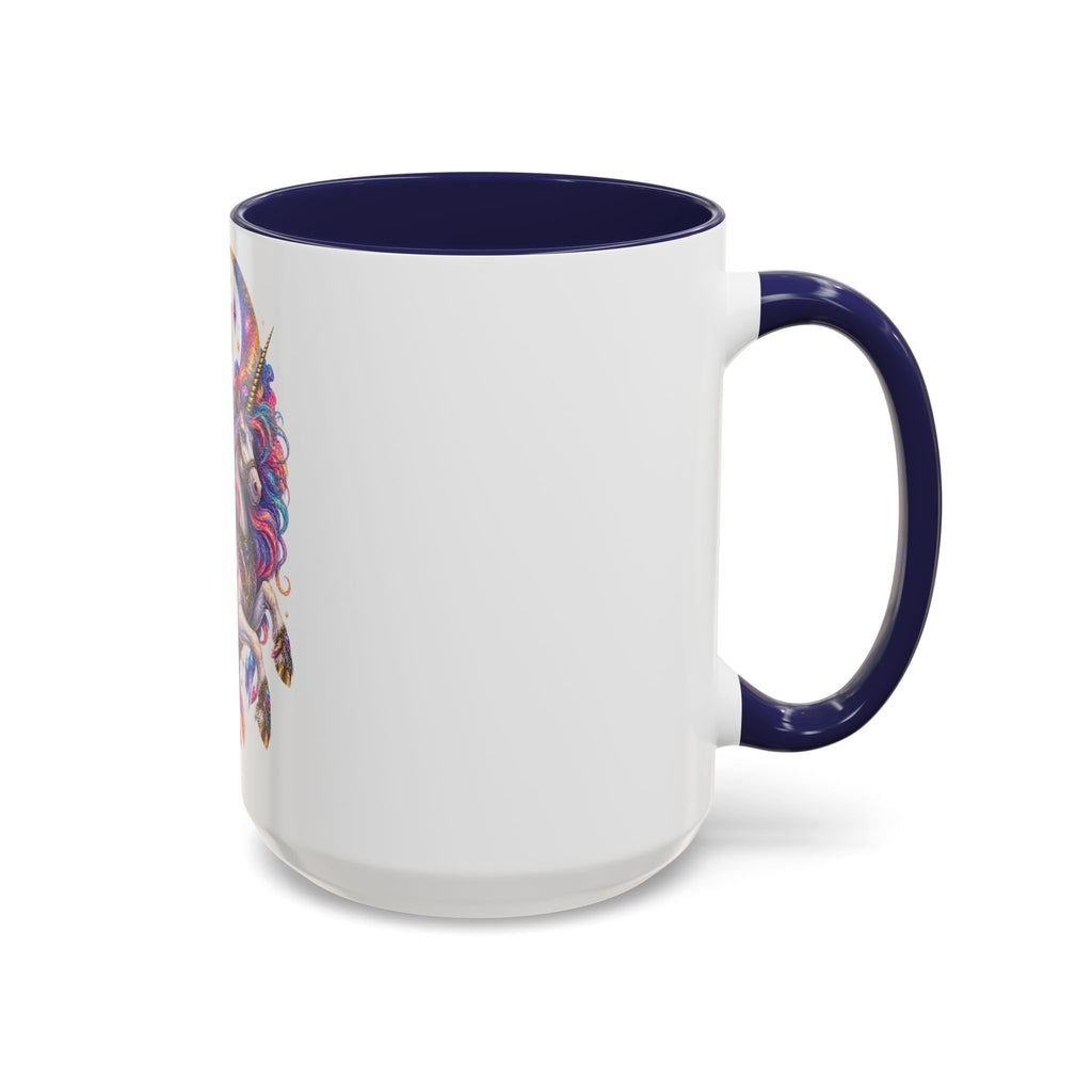 Magical Cat Knight on Unicorn Accent Coffee Mug — Colorful Fantasy 11/15oz