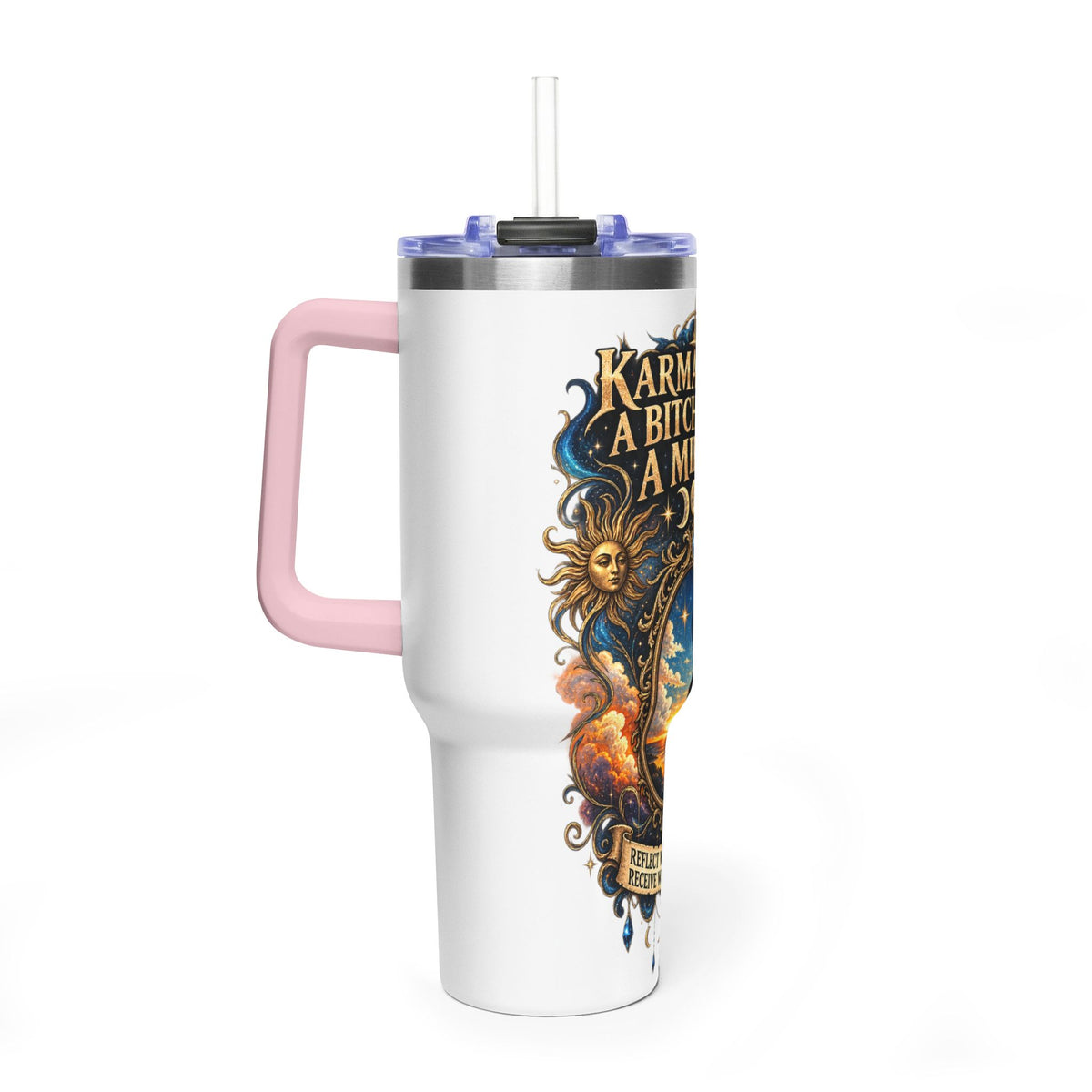 Karma Mirror 40oz Vacuum Tumbler – Celestial Sun & Moon Thermal Cup