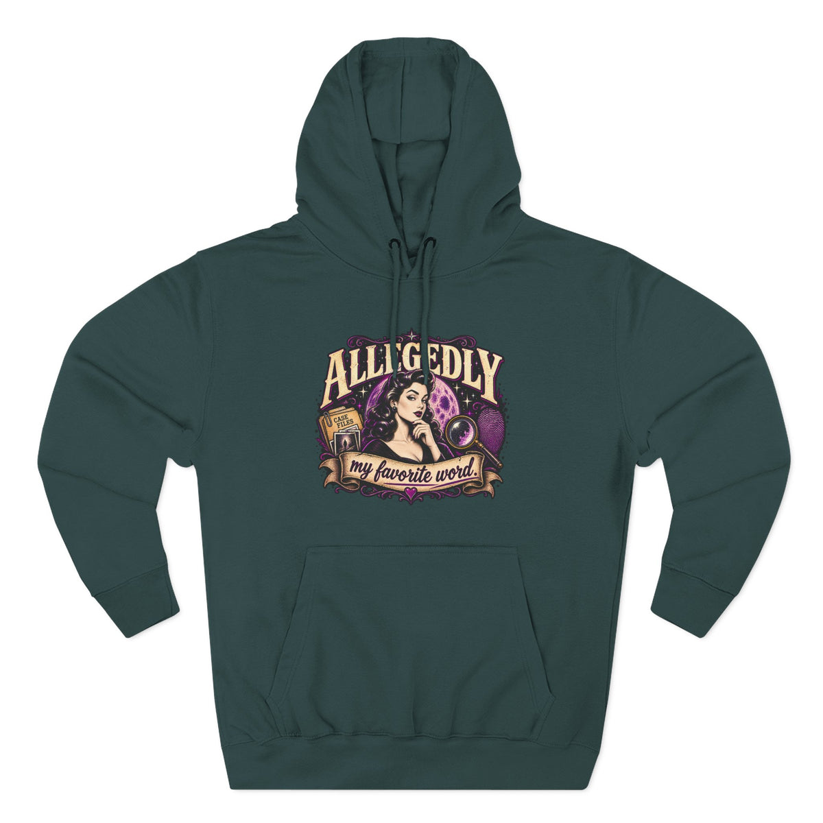 Hoodie — "Allegedly My Favorite Word" Retro Witch Graphic