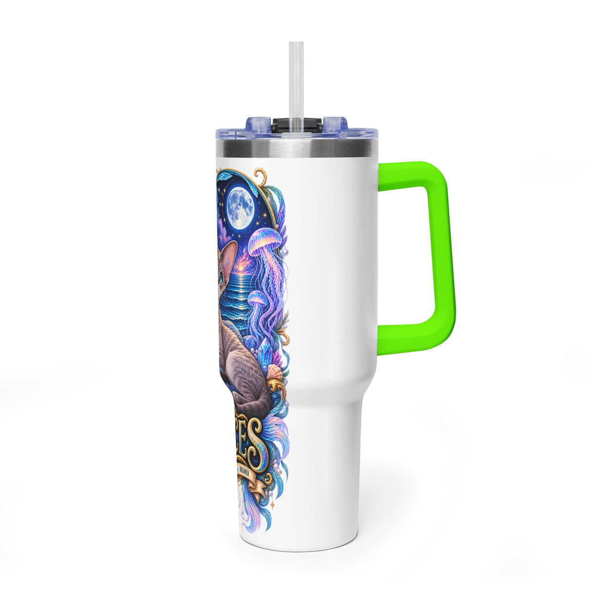 Pisces Devon Rex Cat 40oz Tumbler — Zodiac Vacuum Insulated Travel Cup