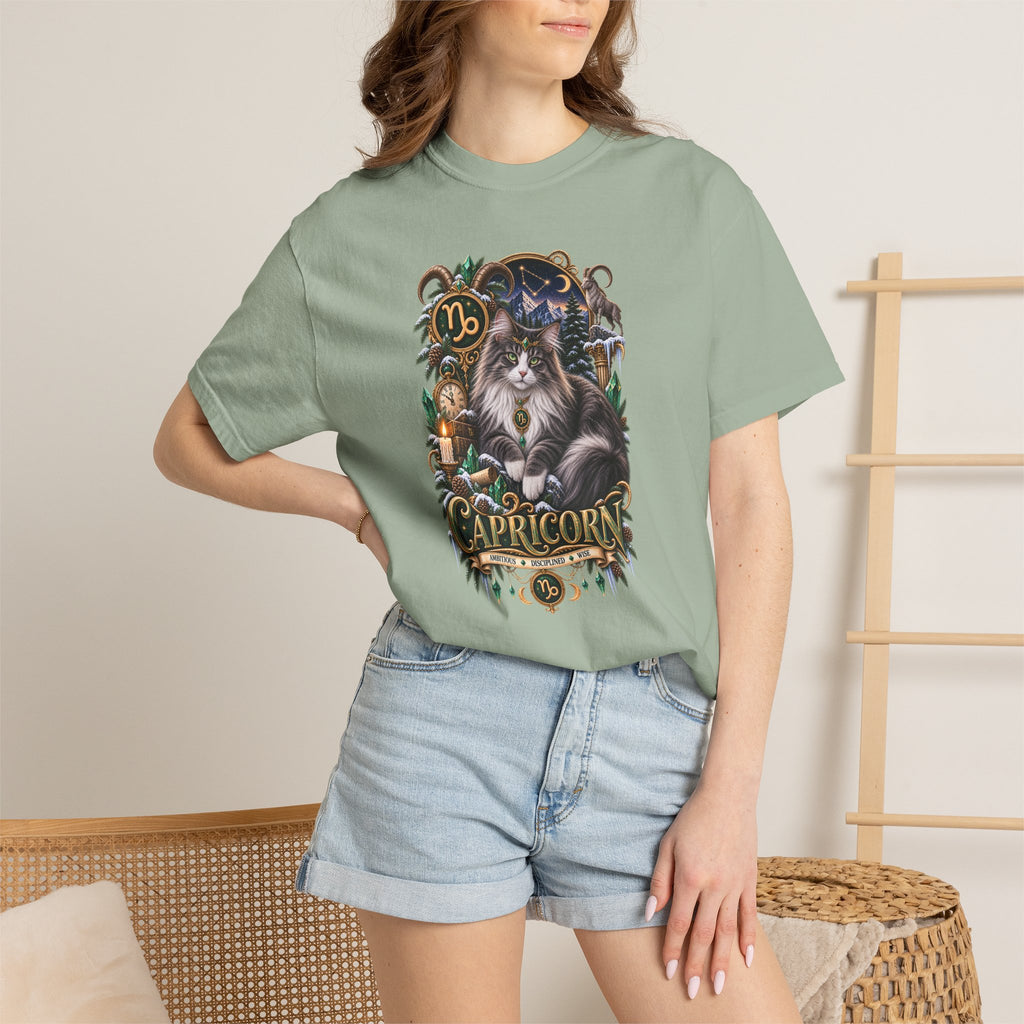 Capricorn Zodiac Norwegian Mountain Cat T-Shirt — Astrological Horoscope Tee