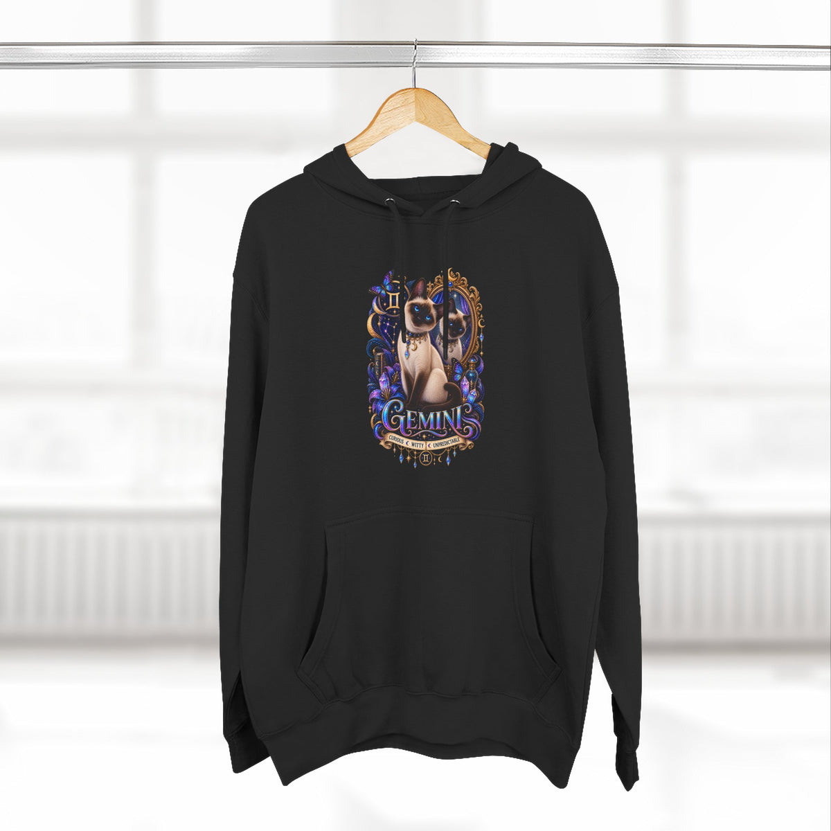 Gemini Siamese Zodiac Hoodie — Mystical Celestial Cat Astrology Design