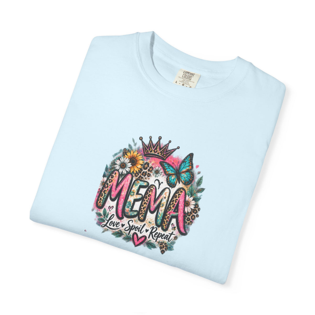 MEMA Floral Crown Tee — Cute Grandma Shirt with Butterfly & Heart Design