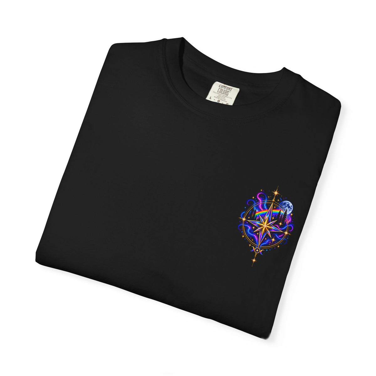 T-Shirt — "Guided by Light, Bound to Truth" Cosmic Forest Graphic