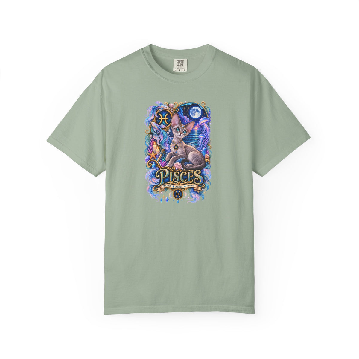 Pisces Devon Rex Cat Zodiac T-Shirt — Mystical Cat Astrology Tee