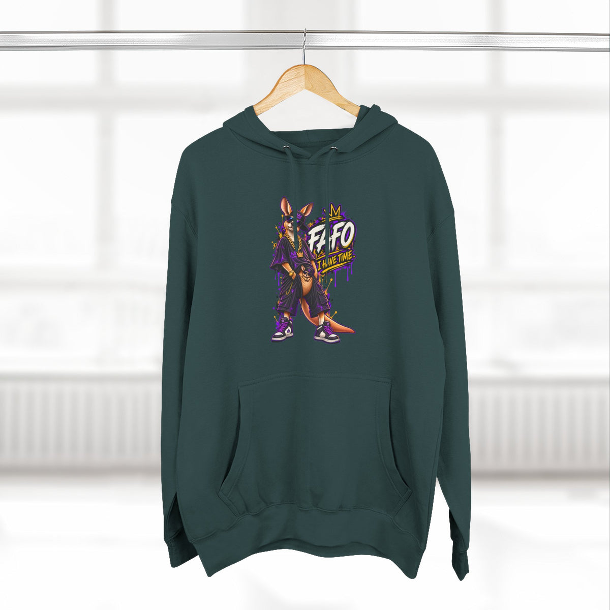 Streetstyle Kangaroo Graphic Hoodie — "FAFO" Retro Character Pullover
