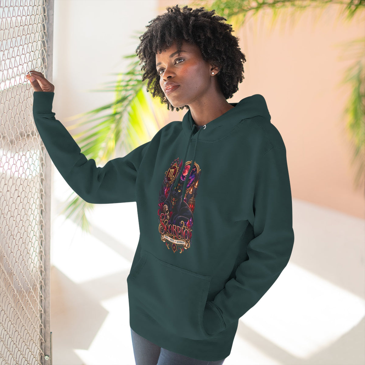 Scorpio Bombay Black Cat Floral Zodiac Hoodie — Intricate Scorpion Zodiac Sign