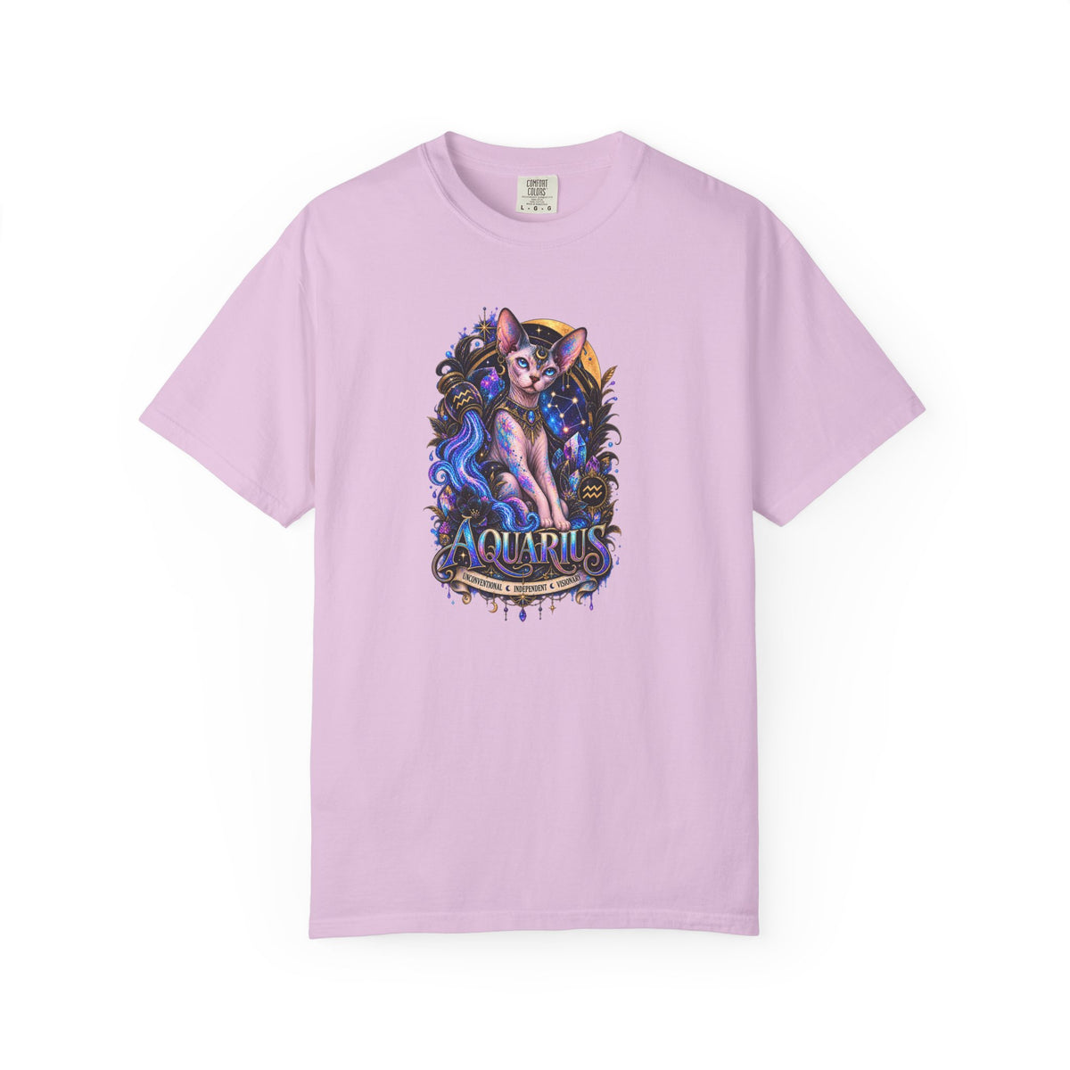 Aquarius Sphynx Cat Zodiac Tee- Celestial Astrology cat lover T-shirt