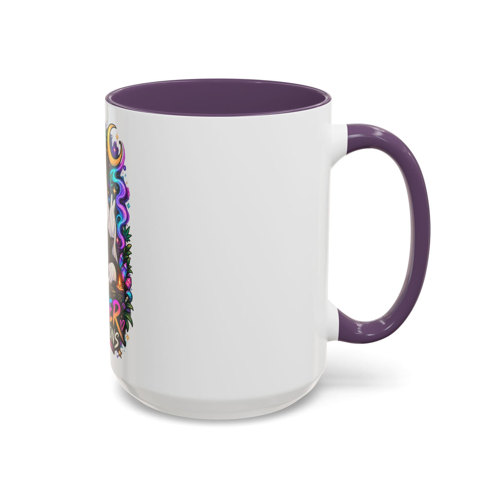 Higher Vibrations Coffee Mug — Cute Ghost & Cat Accent Mug (11/15 oz)