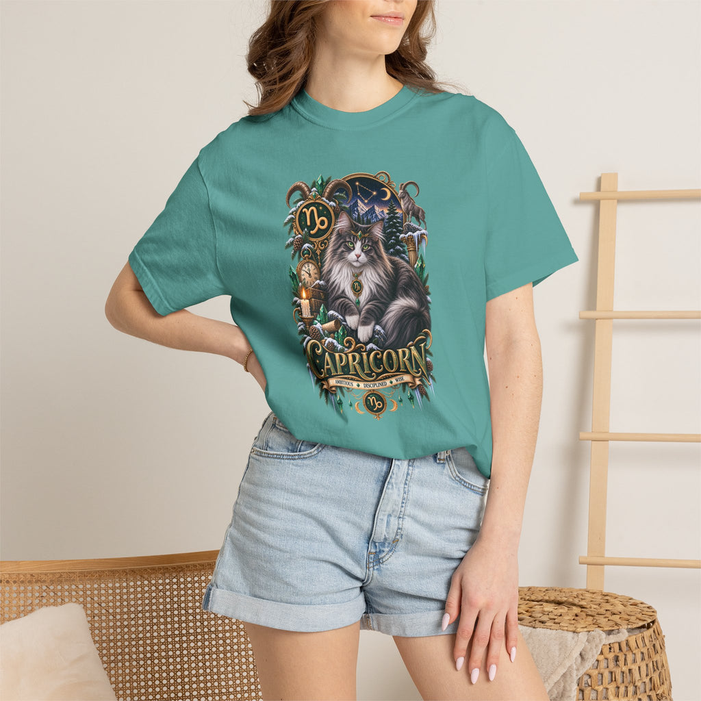 Capricorn Zodiac Norwegian Mountain Cat T-Shirt — Astrological Horoscope Tee